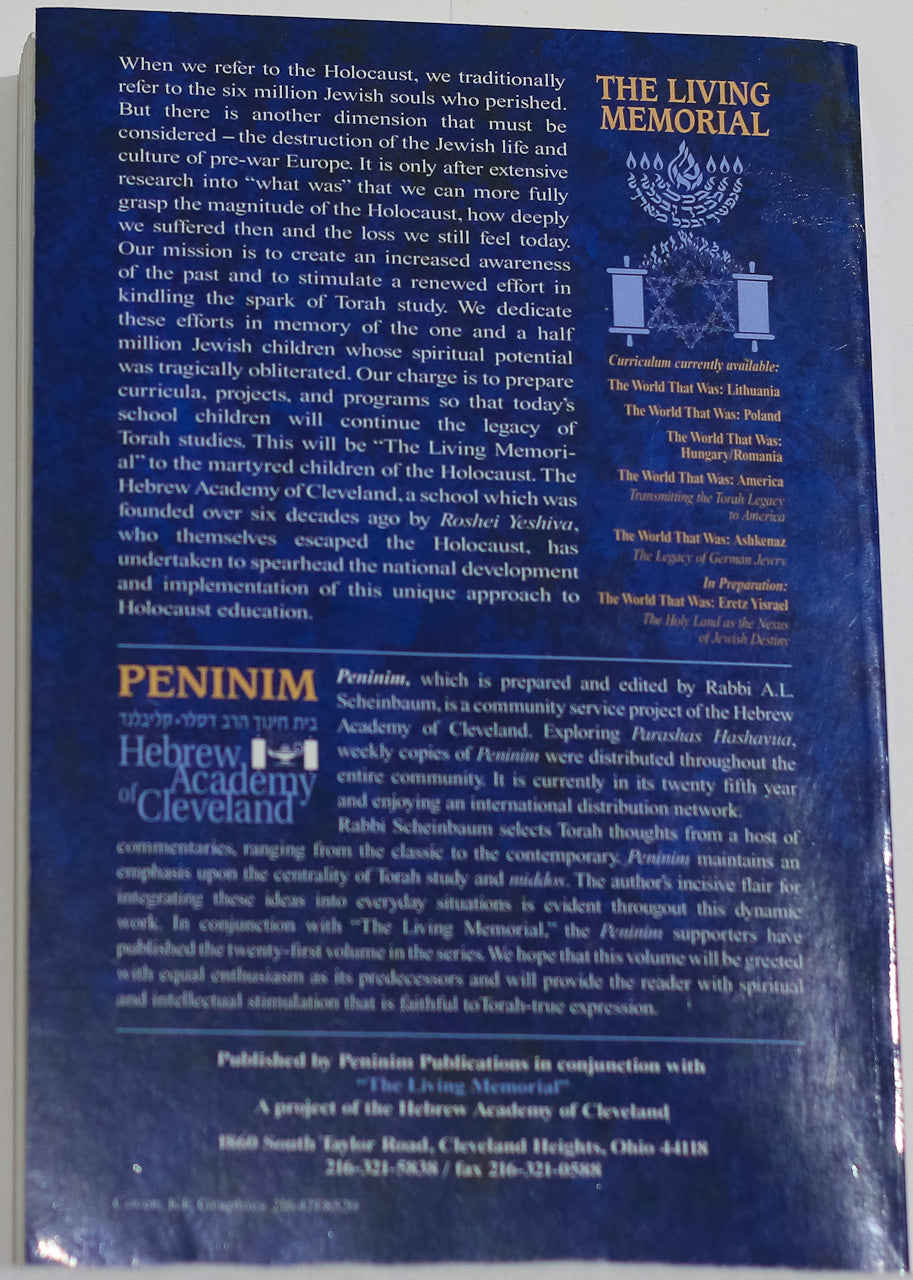 Libro Peninim: The Living Memorial – Comentarios de Torá y Legado Histórico